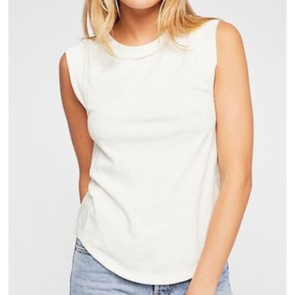 Free People Tops - FREE PEOPLE Go Tank Ivory Cream Raw Hem Cotton Top